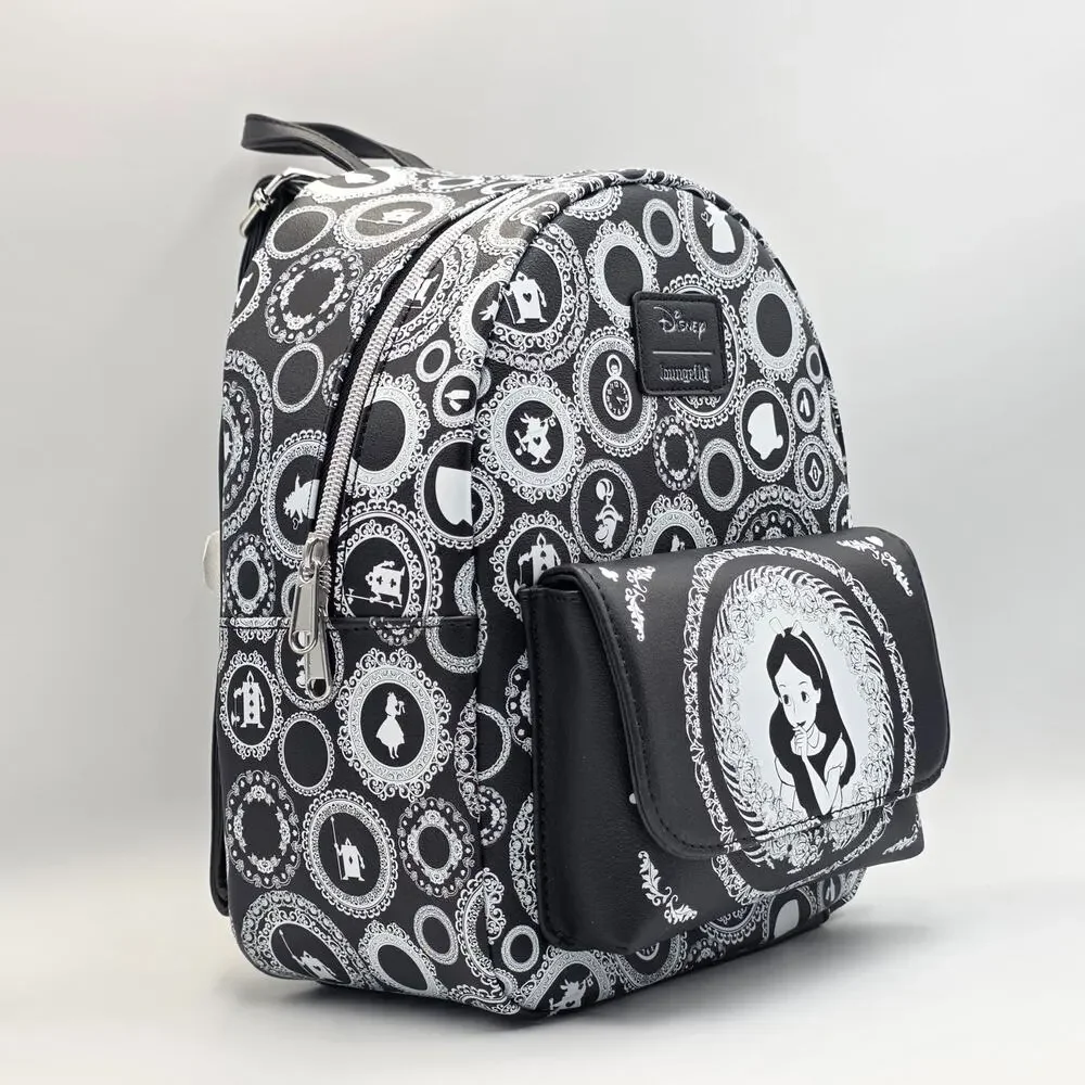 Loungefly Disney Alice In Wonderland Black & White Mini Backpack New